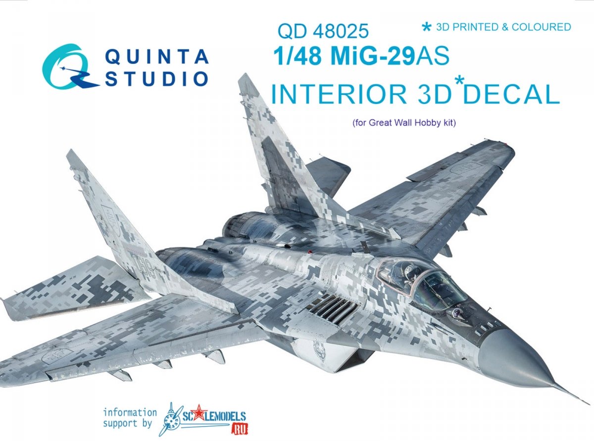 Quinta Studio QD48025 MiG-29AS (Slovak AF version) 3D-Printed &amp; colored Interior on decal paper (for GWH kits) 1/48