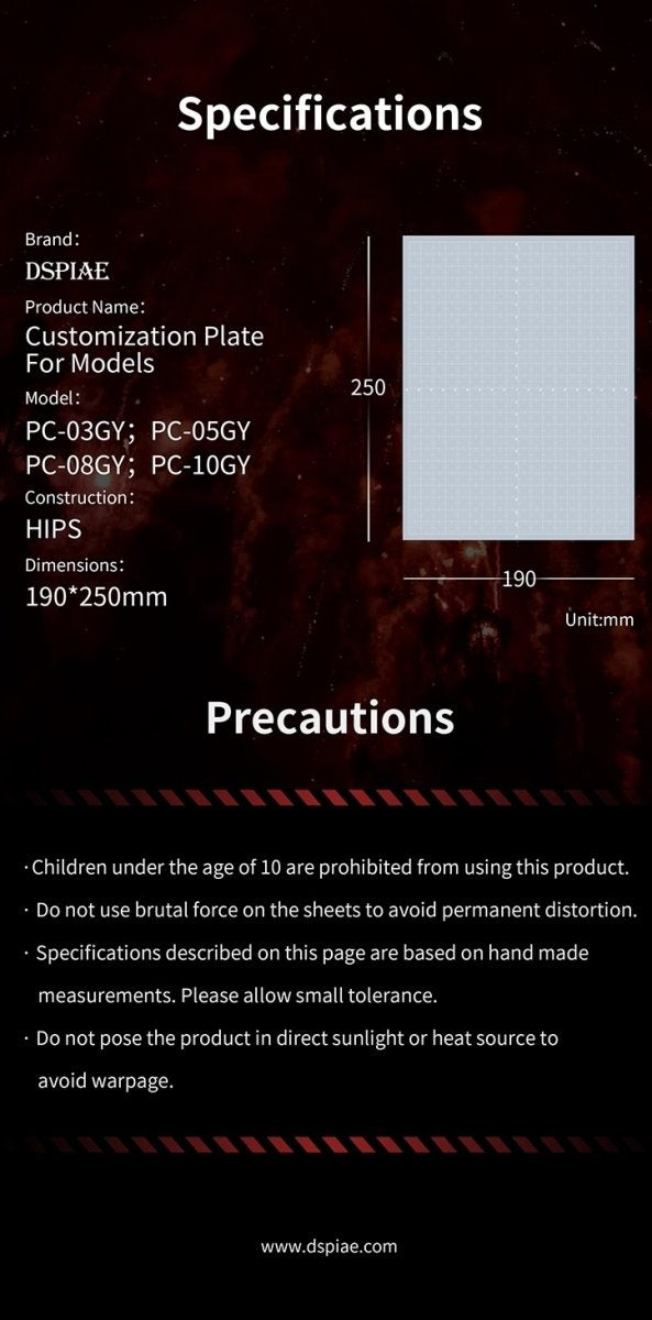 DSPIAE PC-08GY Customization plate for models 0.8mm (190x250mm) 3 PCS / Plastic Modeling Card – obrázek 2