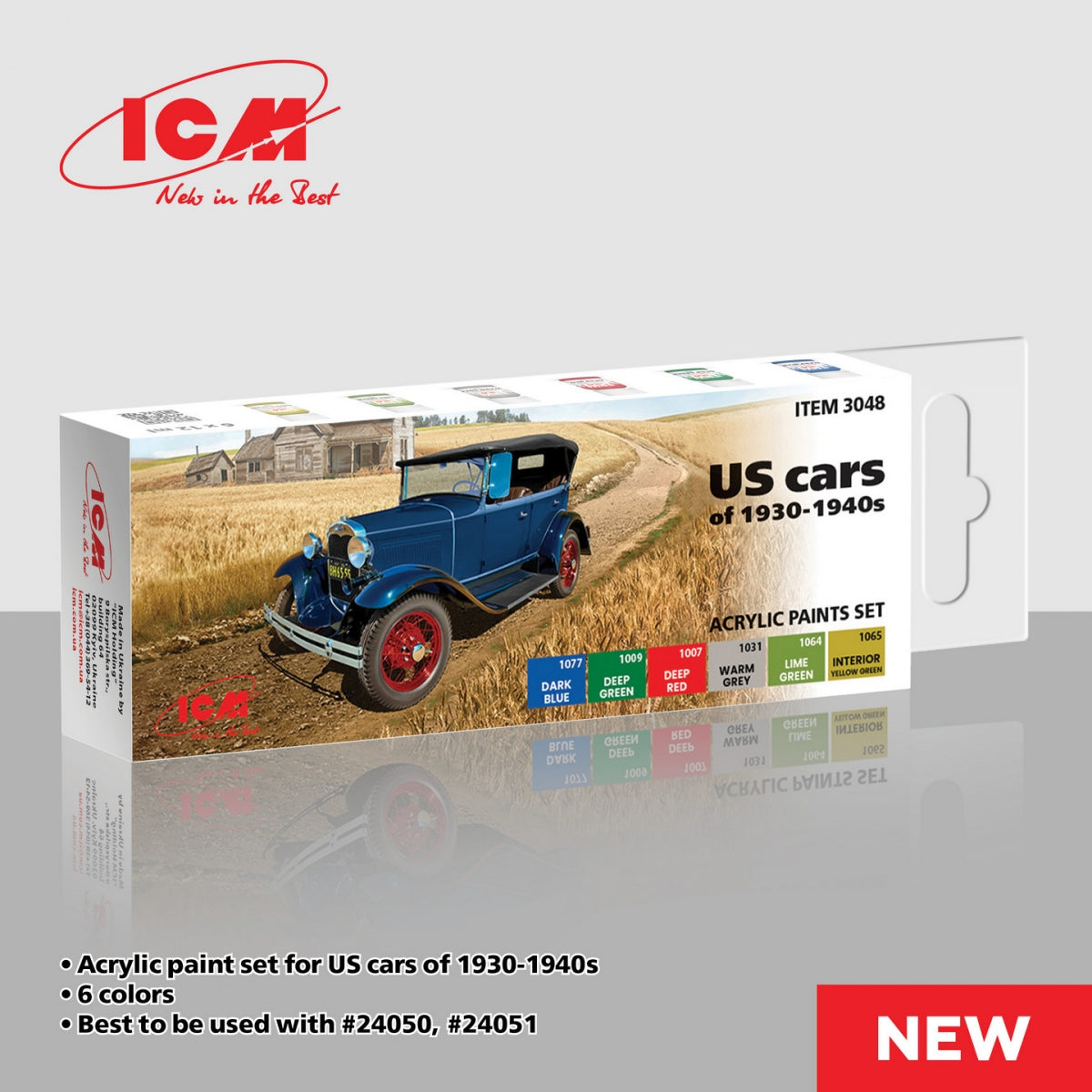 ICM 3048 Acrylic paints set for US cars of 1930 – 1940s 12 ml x 6