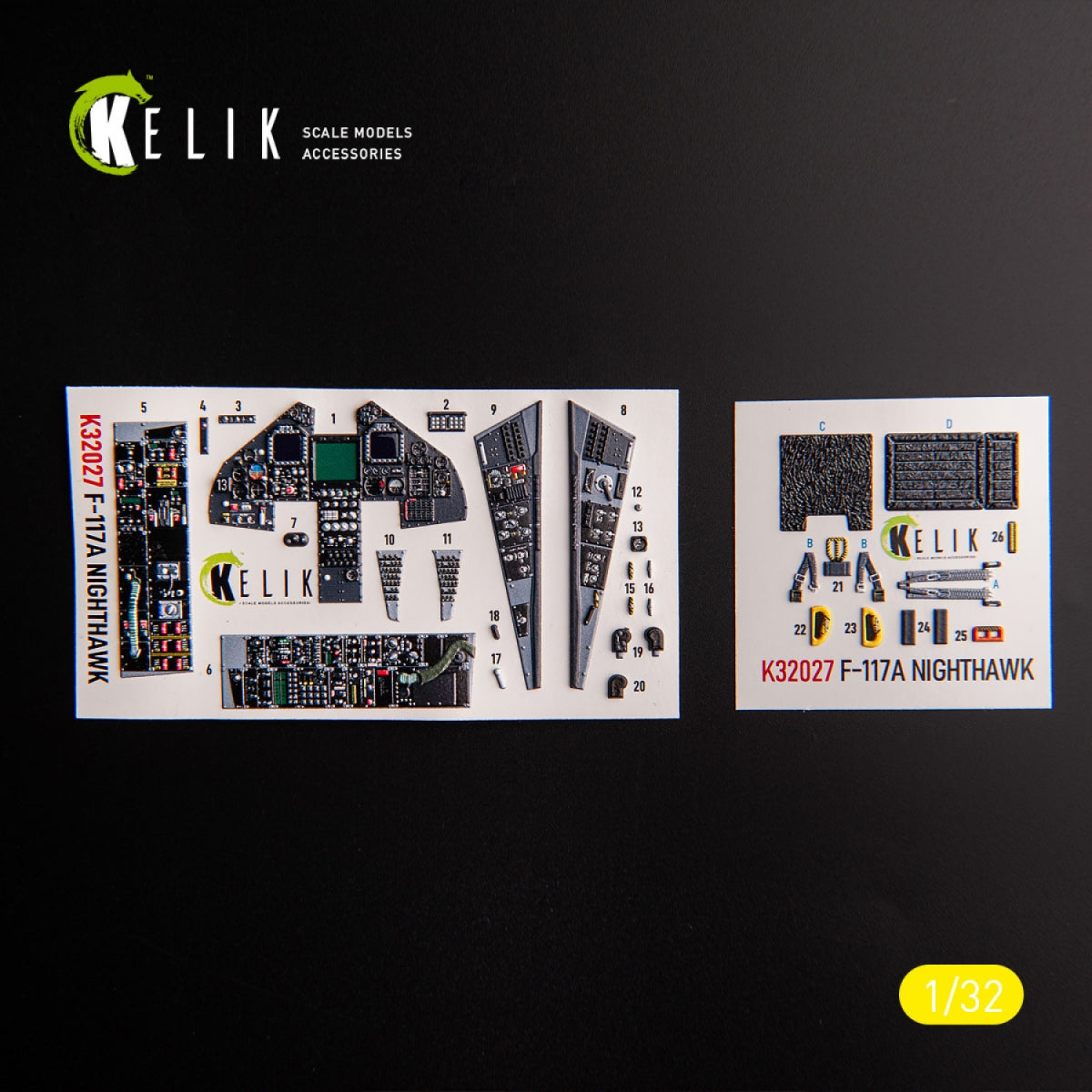 KELIK K32027 F-117A - Décalcomanies 3D pour intérieur de type 1, compatibles avec la maquette Trumpeter au 1/32