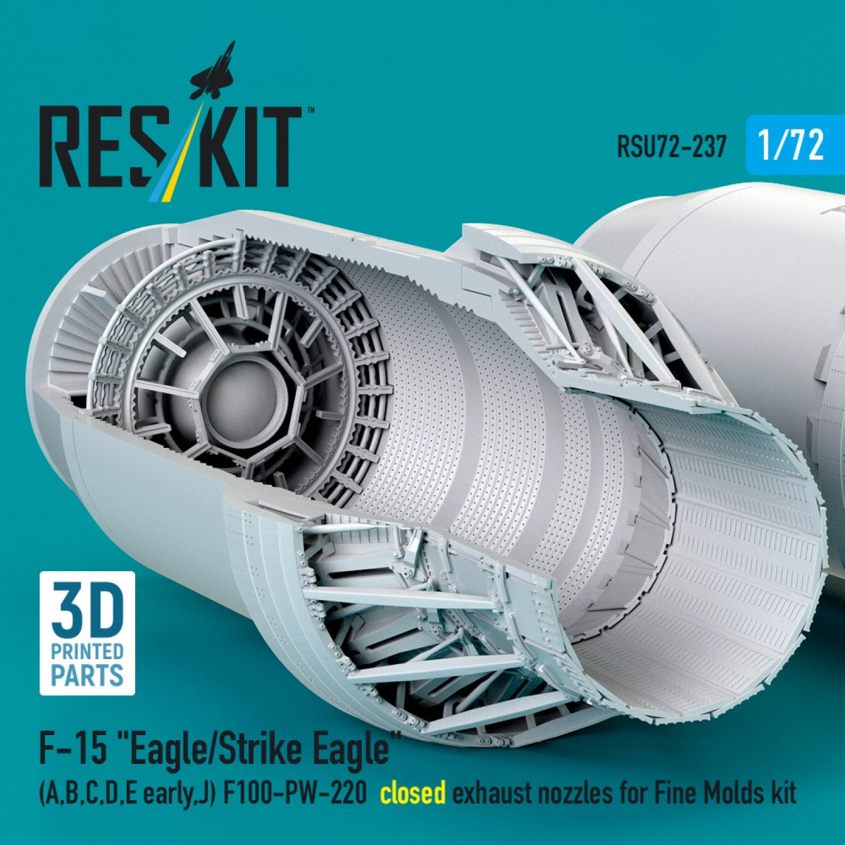 RESKIT RSU72-0237 F-15 "Eagle/Strike Eagle" (A,B,C,D,E early,J) F100-PW-220 closed exhaust nozzles for Fine Molds kit (3D Printed) 1/72