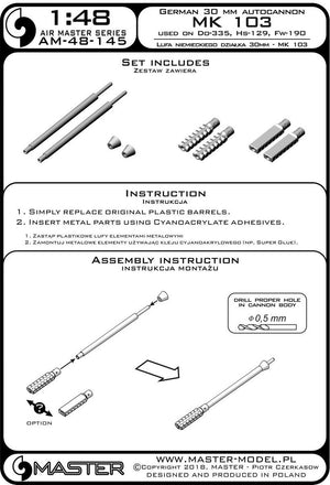 Master AM-48-145 German MK 103 (30mm) cannon barrels – used in Do-335, Hs-129 and other aircraft (1/48) – image 4