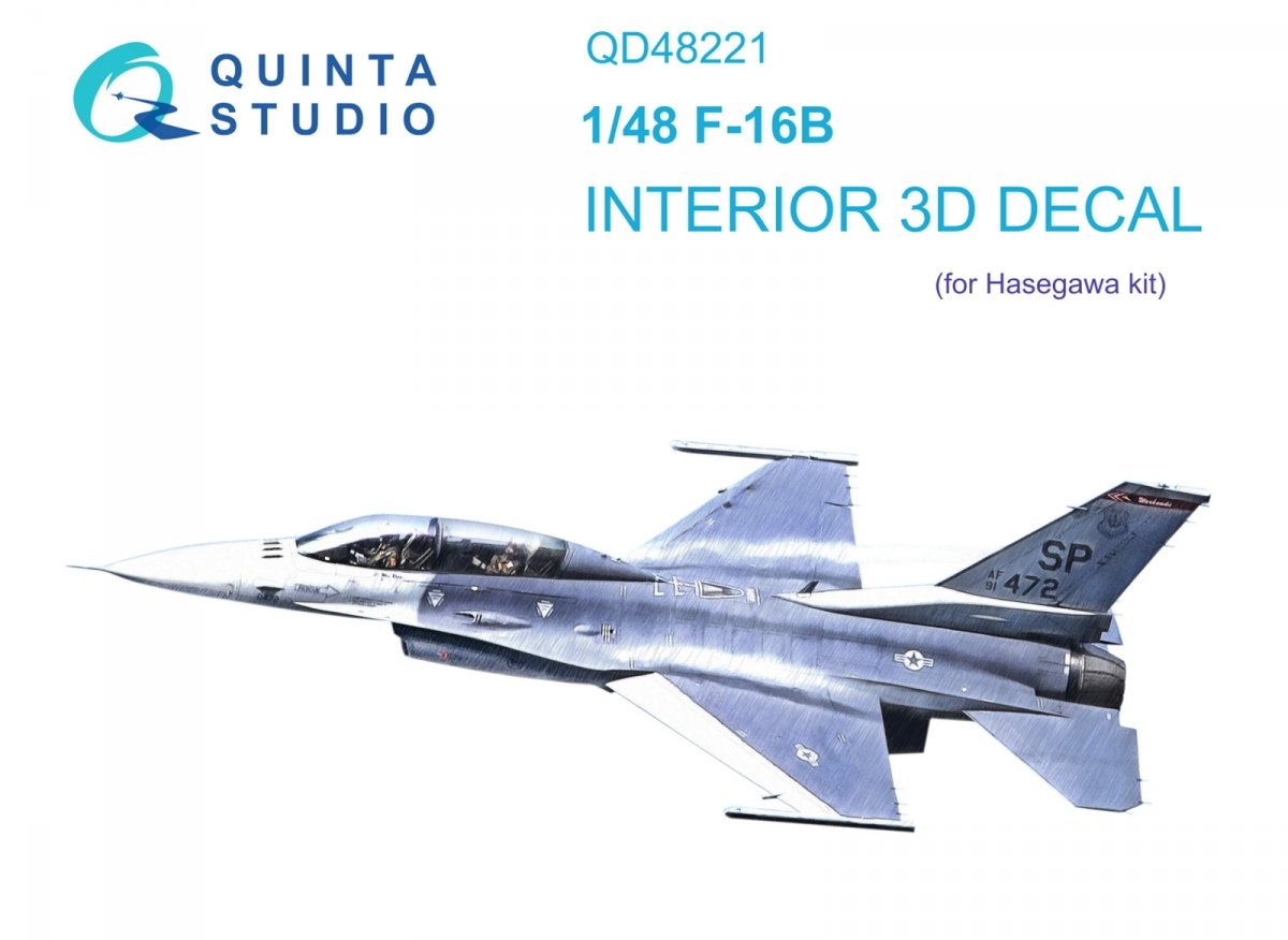 Quinta Studio QD48221 F-16B 3D-Printed &amp;amp; colored Interior on decal paper (Hasegawa) 1/48