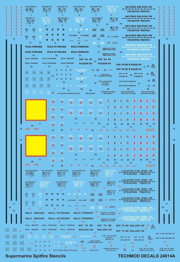 Techmod 24014 Spitfire Stencils 1/24