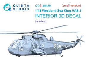 Quinta Studio QDS-48429 Westland Sea King HAS.1 3D-Printed &amp;amp; colored Interior on decal paper (Airfix) (Small version) 1/48