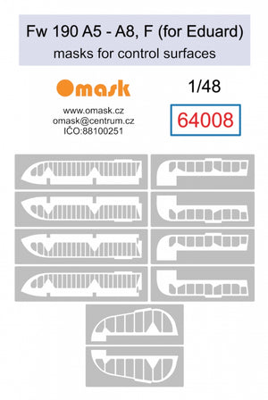 Omask 64008 Bf Fw 190 A5-A8, F masks for control surfaces (for Eduard) 1/48