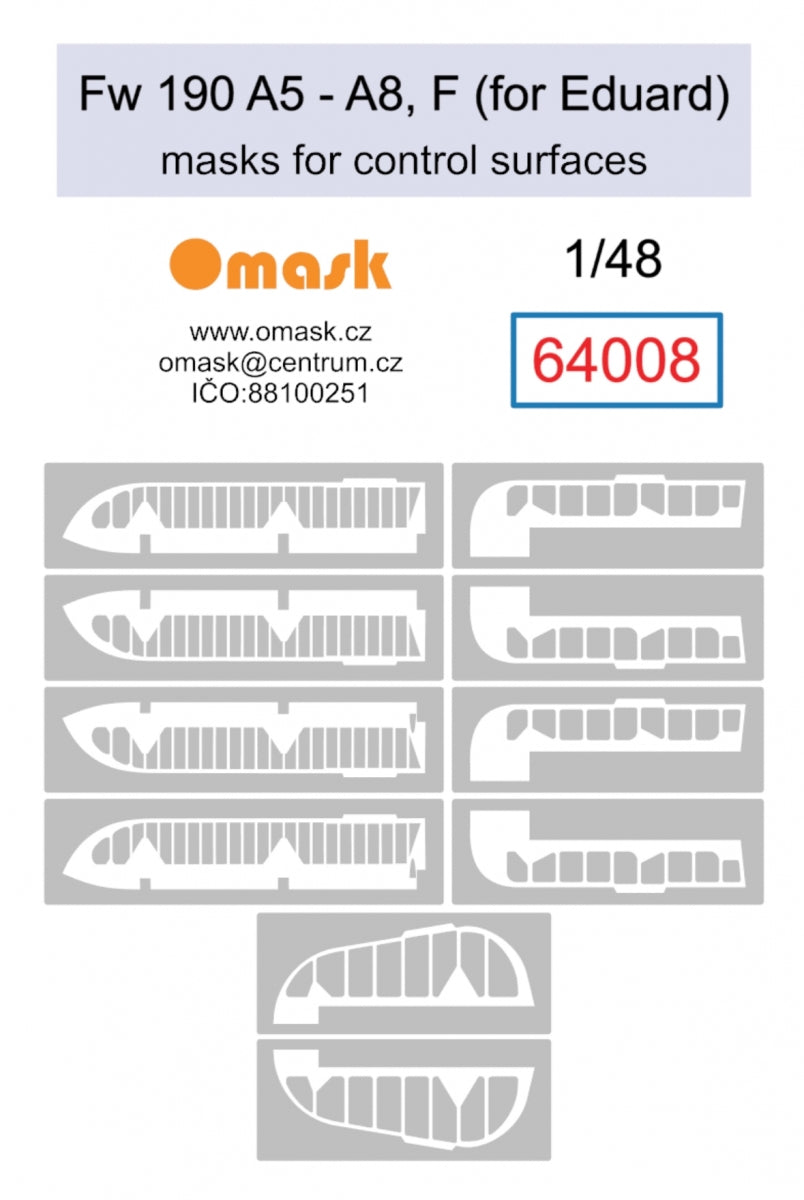 Omask 64008 Bf Fw 190 A5-A8, F masks for control surfaces (for Eduard) 1/48