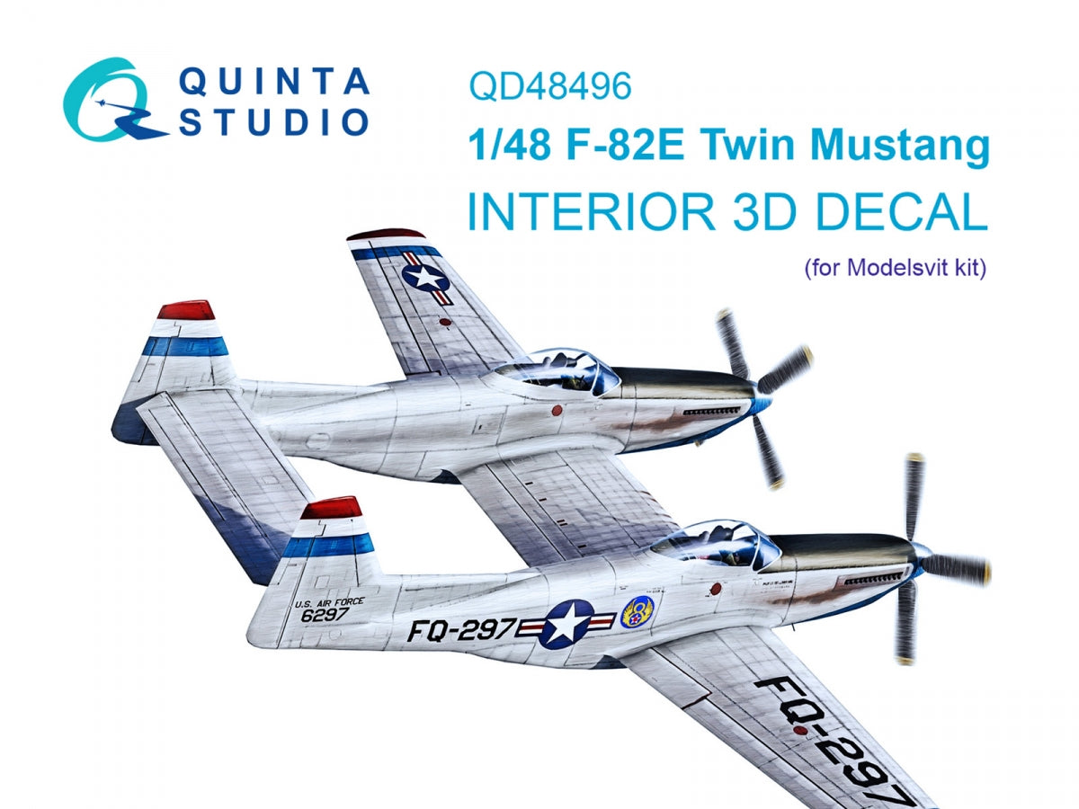 Quinta Studio QD48496 F-82E Twin Mustang 3D-Printed colored Interior on decal paper (Modelsvit) 1/48