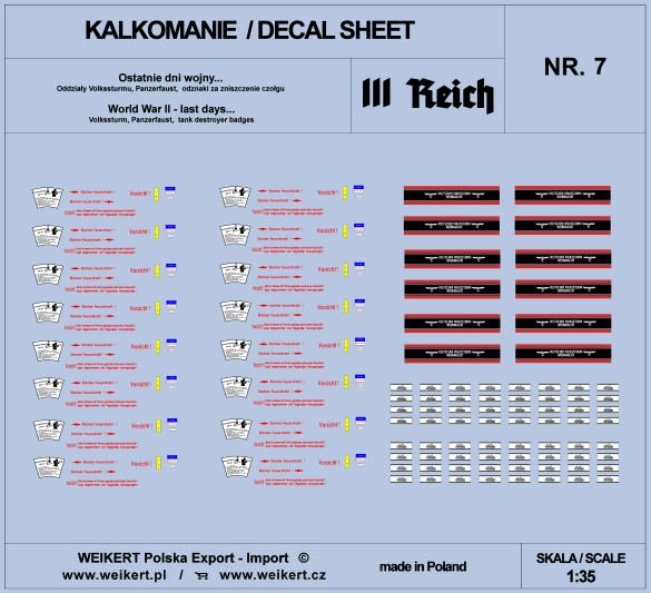 Weikert Decals DEC207 The Last Days of the War - Panzerfaust markings, Volkssturm insignia - vol.7 1/35