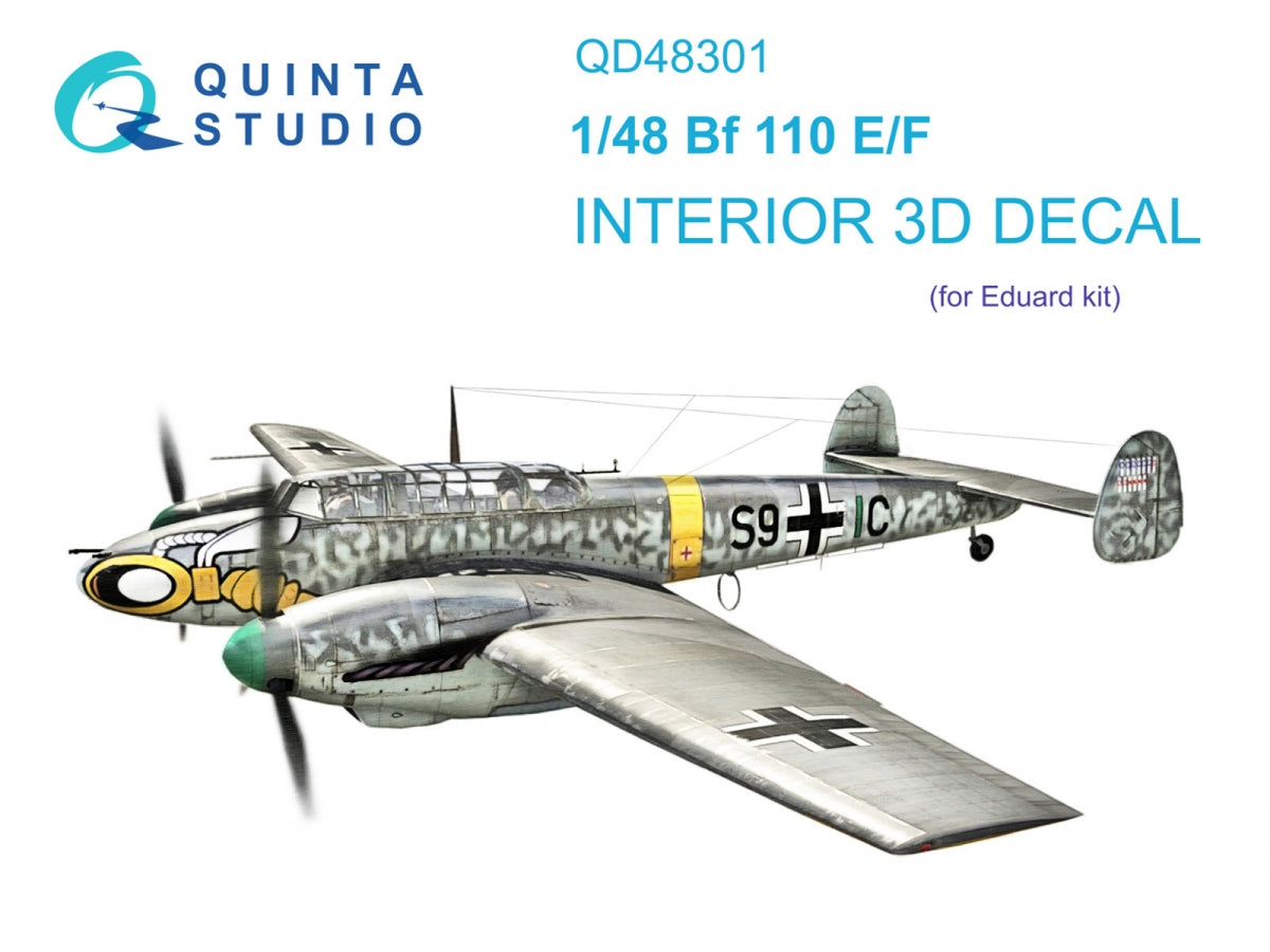 Quinta Studio QD48301 Bf 110E/F 3D-Printed &amp;amp; colored Interior on decal paper (Eduard) 1/48