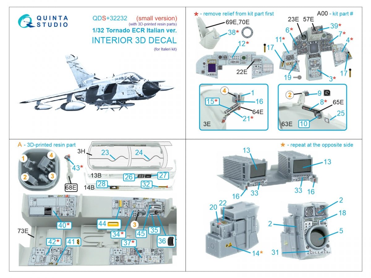 Quinta Studio QDS+32232 Tornado ECR Italian 3D-Printed &amp;amp; colored Interior on decal paper (Italeri) (Small version) (with 3D-printed resin parts) 1/32 – obrázek 2