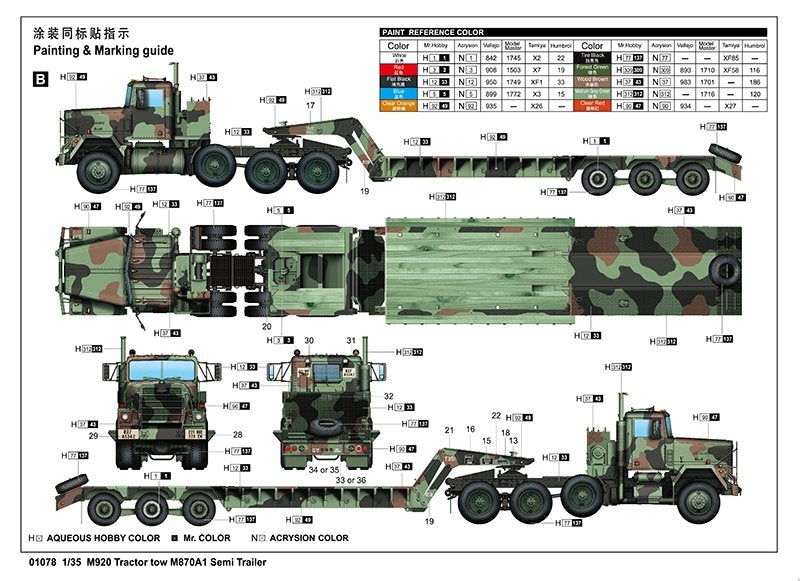 Trumpeter 01078 M920 Tractor tow with M870A1 semitrailer 1/35 – obrázek 3
