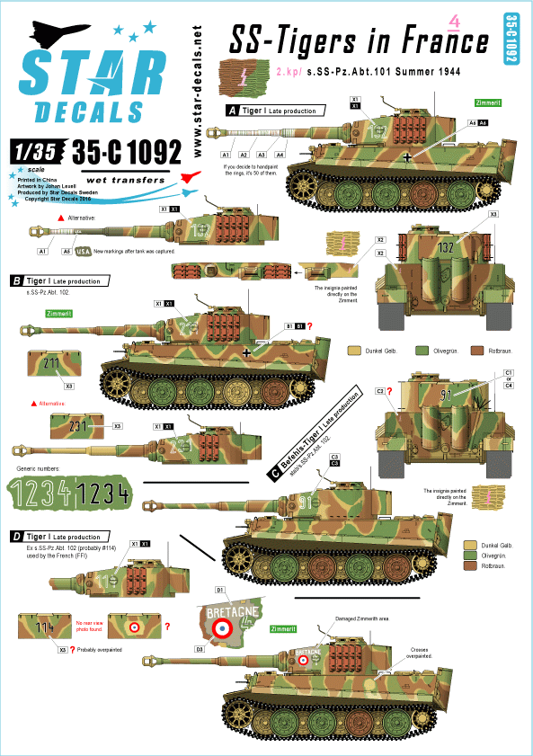 Star Decals 35-C1092 SS-Tigers in France #4 1/35