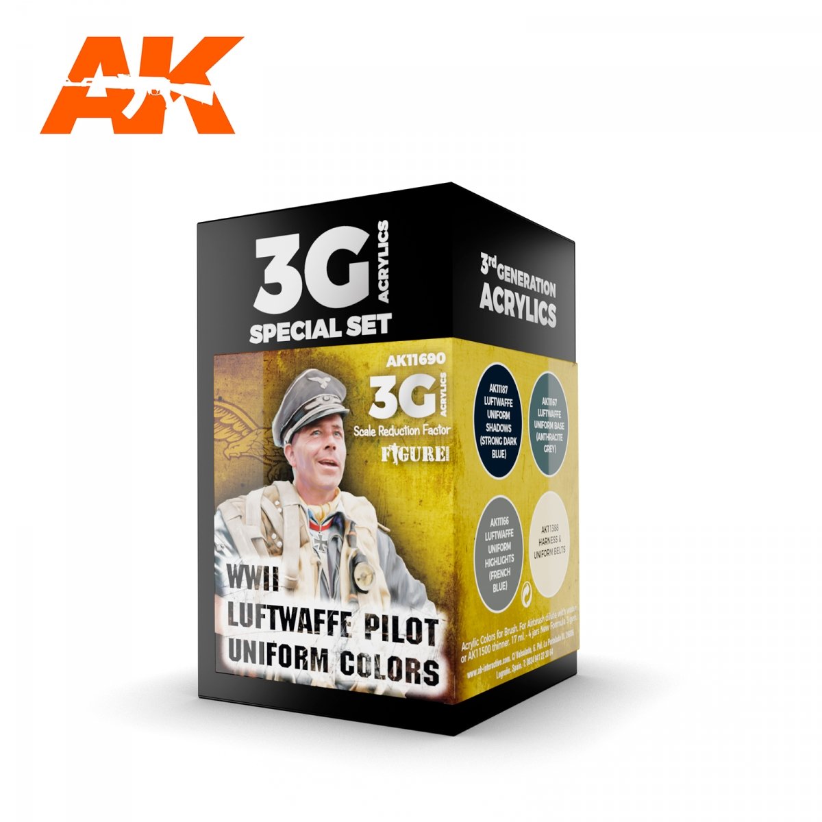 AK Interactive AK11690 Couleurs de l'uniforme de pilote de la Luftwaffe de la Seconde Guerre mondiale 4x17 ml
