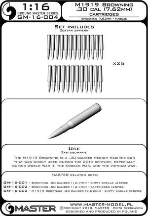 Master GM-16-004 M1919 Browning .30 caliber (7.62mm) - cartridges (25 pieces) 1/16 – image 4