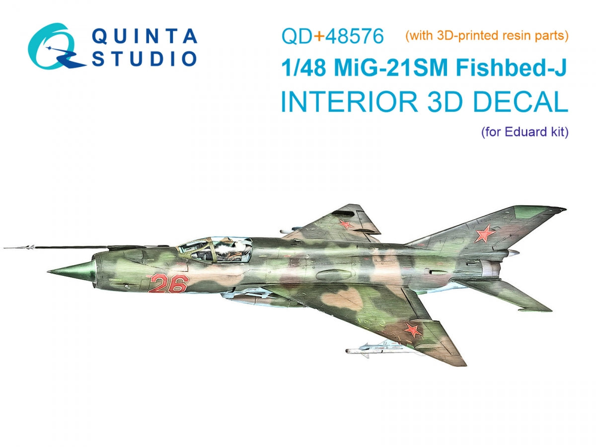 Quinta Studio QD+48576 MiG-21SM Fishbed-J 3D-Printed &amp;amp; colored Interior on decal paper (Eduard) (with 3D-printed resin parts) 1/48