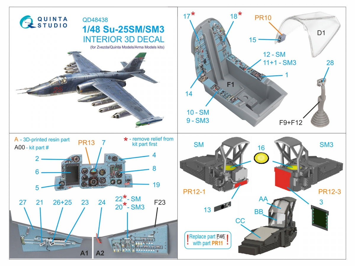 Quinta Studio QD+48438 Su-25SM/SM3 3D-Printed colored Interior on decal paper (Zvezda/Quinta Models/Arma Models) 1/48 – obrázek 7