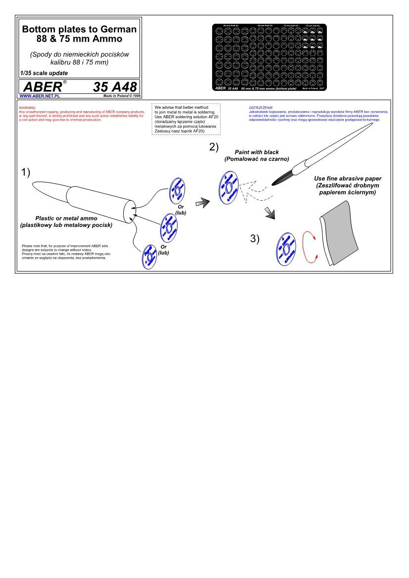 Aber 35A048 Bottoms for 88 and 75 mm (German) projectile cases (1/35) – immagine 4