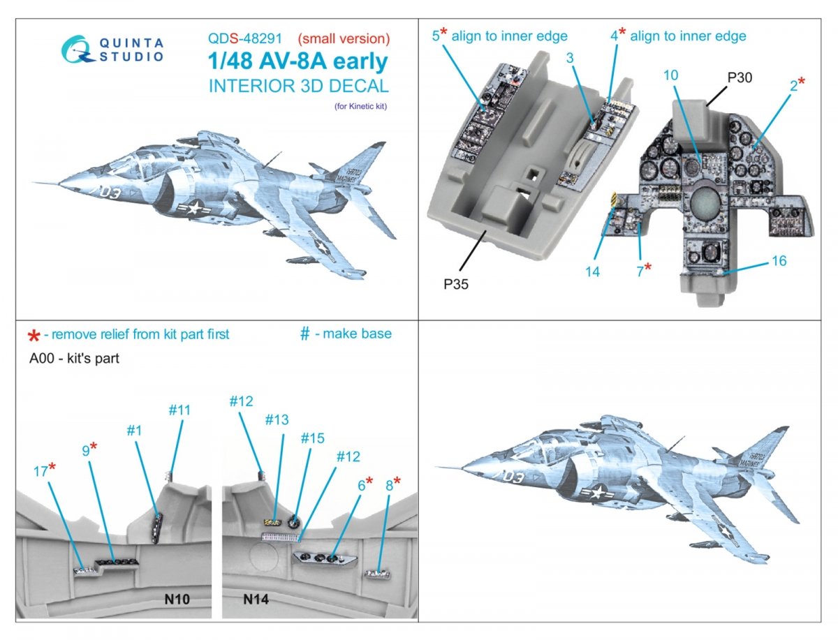 Quinta Studio QDS-48291 AV-8A Early 3D-Printed &amp;amp; colored Interior on decal paper (Kinetic) (Small version) 1/48 – Bild 2