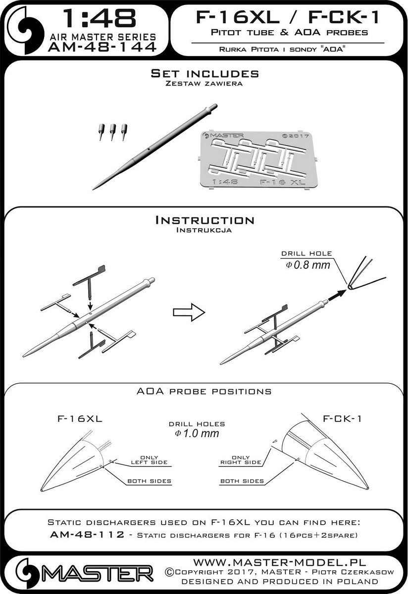 Master AM-48-144 F-16XL / F-CK-1 Prototypes Pitot Tube &amp;amp; AOA Probes (1/48) – obrázek 4