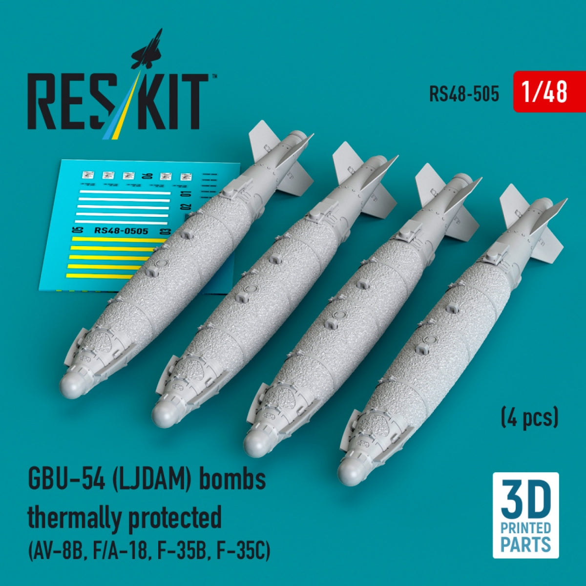 RESKIT RS48-0505 GBU-54 (LJDAM) bombs thermally protected (4 pcs) (3D Printed) 1/48