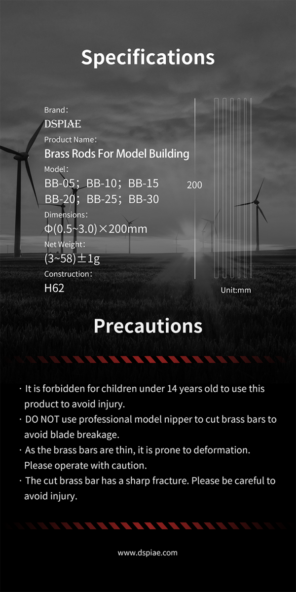 DSPIAE BB-1.5 Brass Rods For Model Building 1.5mm (8 PCS) / Copper Rods – Bild 7