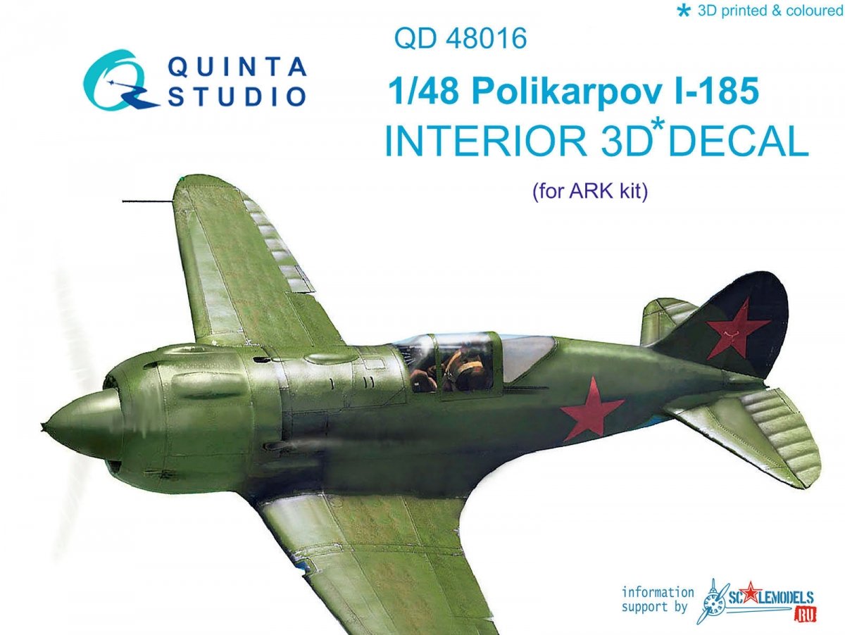 Quinta Studio QD48016 Polikarpov I-185 3D-Printed &amp; colored Interior on decal paper (for ARK kit) 1/48