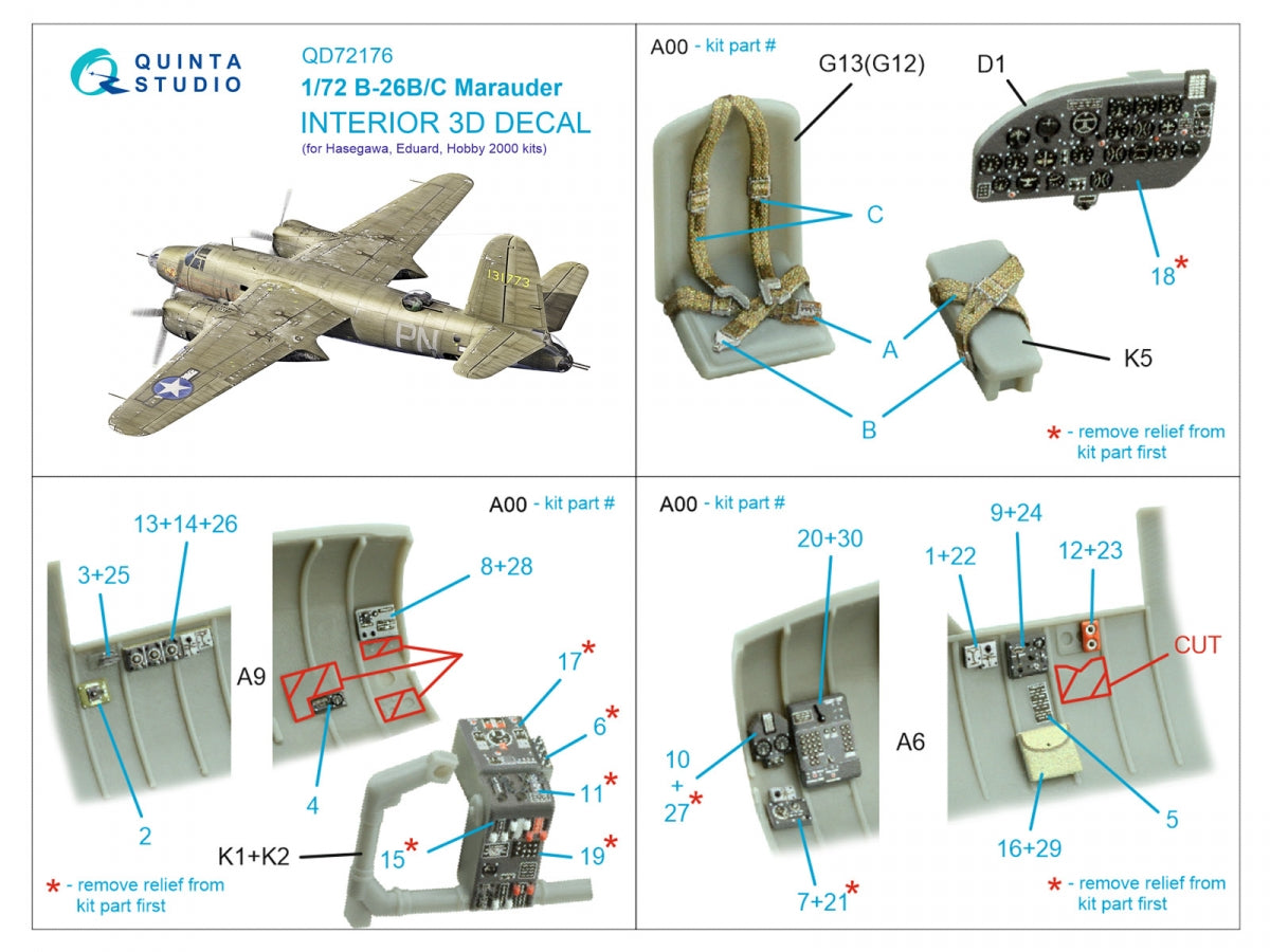 Quinta Studio QD72176 B-26B Marauder 3D-Printed &amp;amp; colored Interior on decal paper (Hasegawa/ Eduard/ Hobby2000) 1/72 – Bild 3