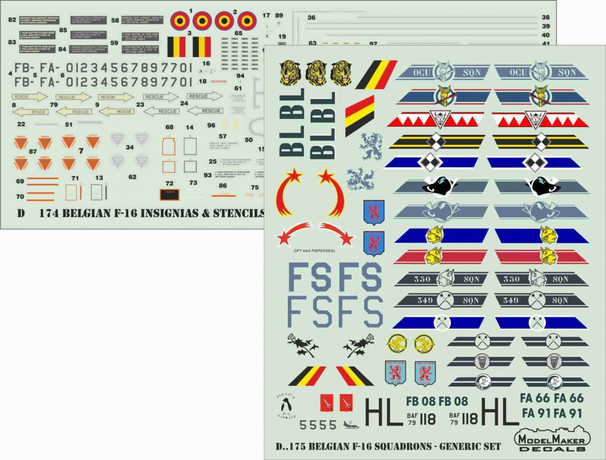ModelMaker Decals D48175 Belgian F-16 Squadrons GENERIC SET 1/48 – Bild 2