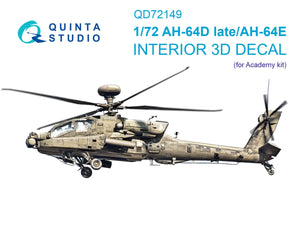 Quinta Studio QD72149 AH-64D late/AH-64E 3D-Printed colored Interior on decal paper (Academy) 1/72