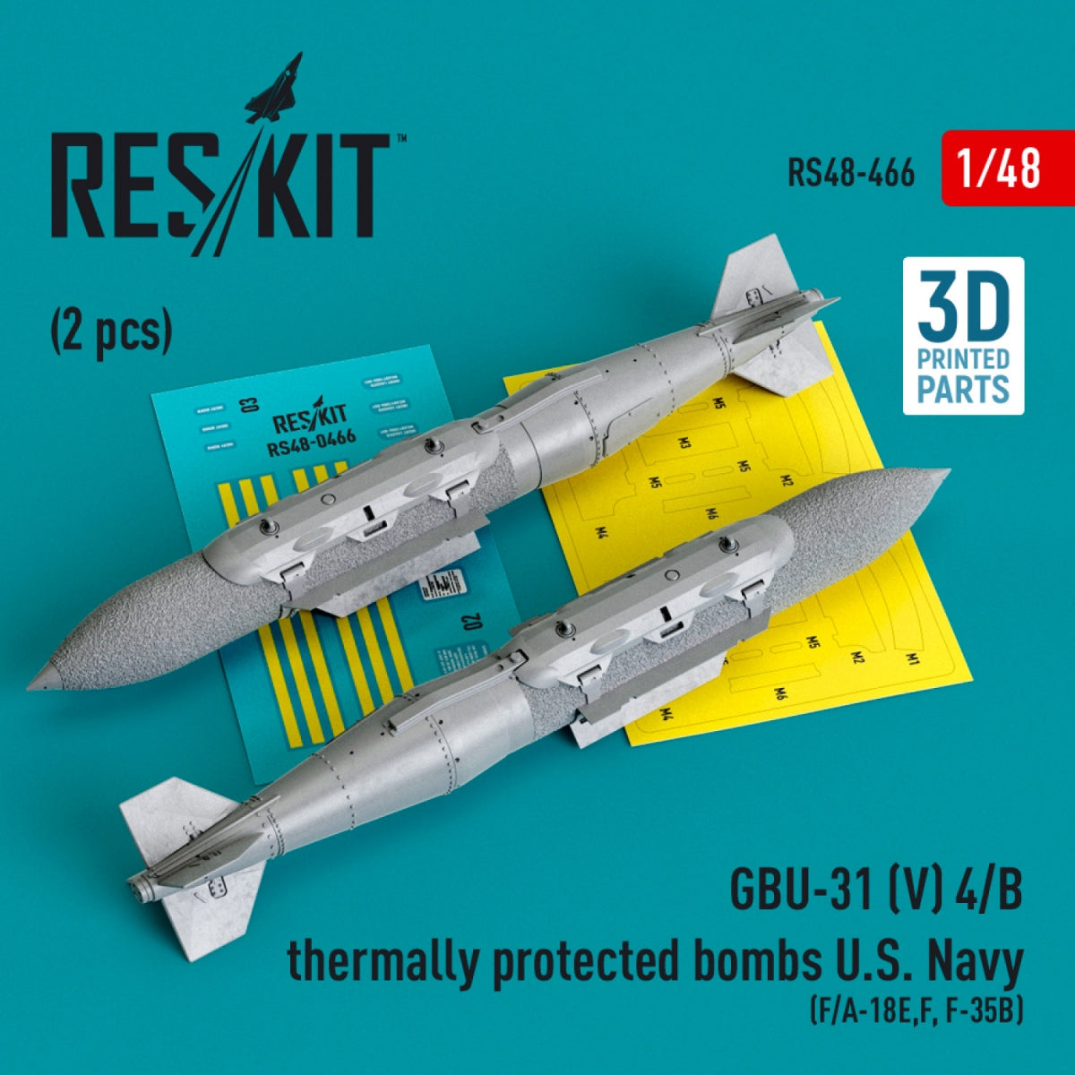 RESKIT RS48-0466 GBU-31 (V) 4/B thermally protected bombs US Navy (2 pcs) (3D Printed) 1/48
