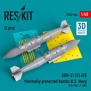 RESKIT RS48-0466 GBU-31 (V) 4/B thermally protected bombs US Navy (2 pcs) (3D Printed) 1/48