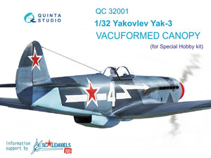 Quinta Studio QC32001 Yak-3 vacuformed clear canopy, open &amp;amp; close position (for Special Hobby kit) 1/32