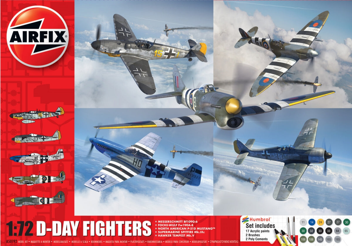 Airfix 50192 D-Day Fighters Set (Supermarine Spitfire Mk.IXc, North American P-51D Mustang, Messerschmitt Bf109G-6, Hawker Tempest Mk.V, Focke-Wulf Fw190A-8) 1/72