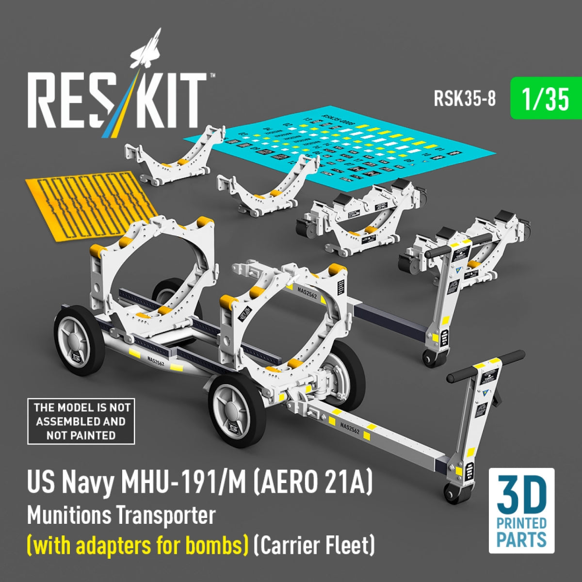 RESKIT RSK35-0008 US NAVY MHU-191/M (AERO 21A) Munitions Transporter (with adapters for bombs) (Carrier Fleet) (3D Printed model kit) 1/35 – image 2