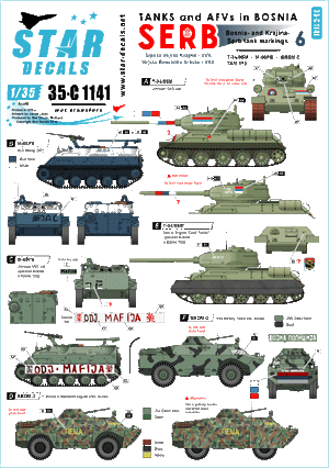 Star Decals 35-C1141 Serbian (SVK and VRS) T-34/85M, M60 PB, BRDM-2 and TAM 110 truck 1/35