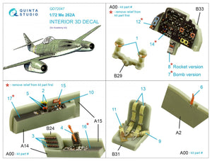 Quinta Studio QD72047 Me-262A 3D-Printed &amp;amp; colored Interior on decal paper (Academy) 1/72 – image 2