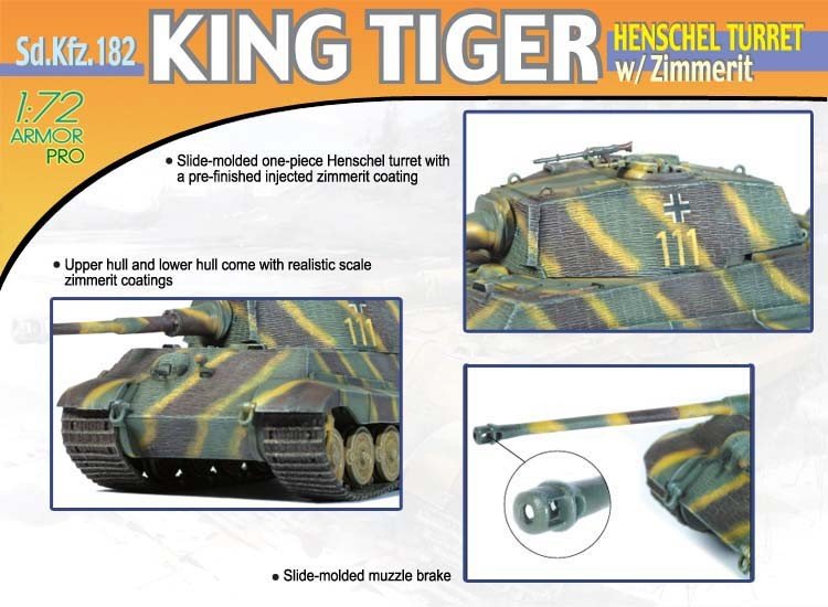 Dragon 7240 King Tiger Henschel Turret w/Zimm. 1/72 – obrázek 3