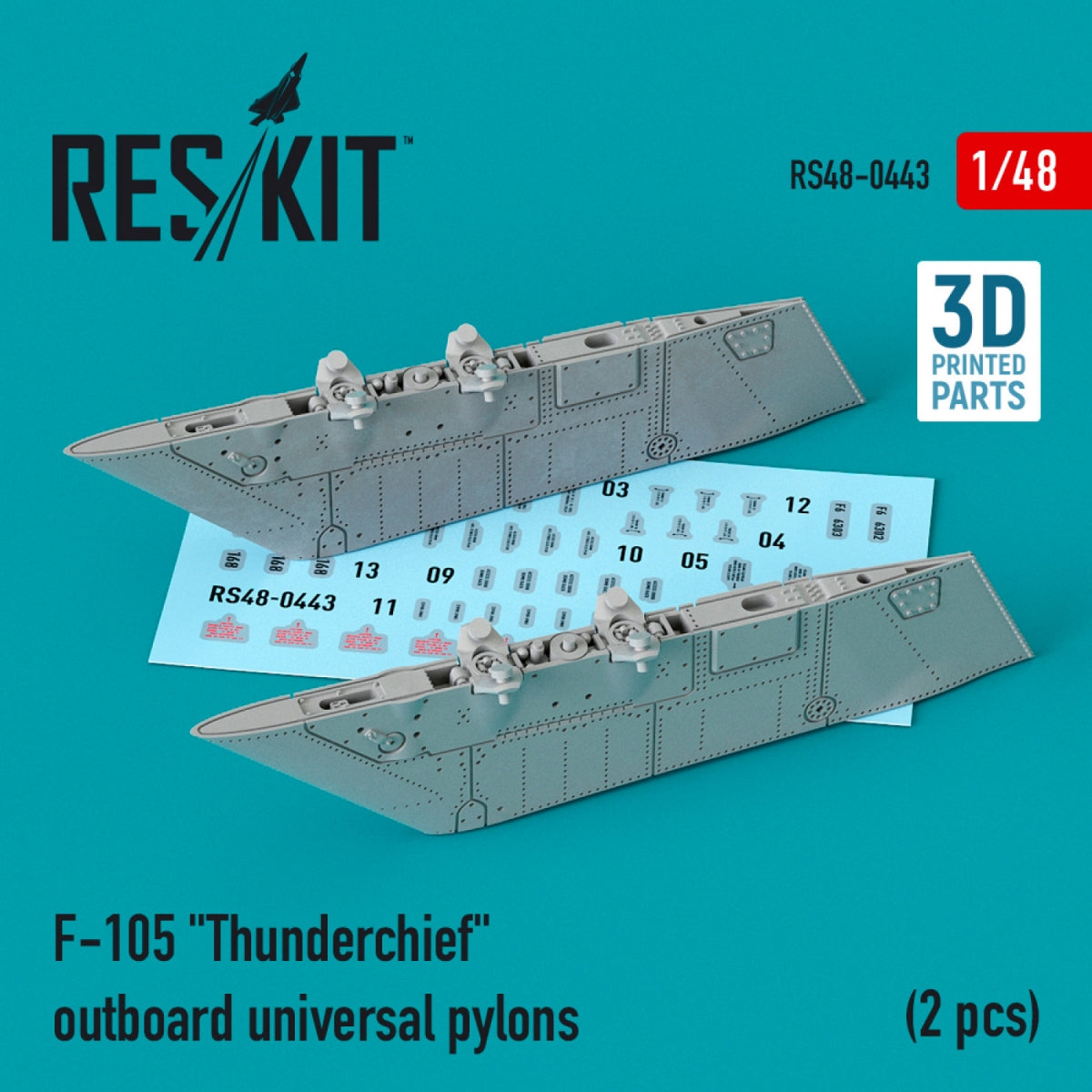 RESKIT RS48-0443 F-105 "THUNDERCHIEF" OUTBOARD UNIVERSAL PYLONS (2 PCS) (3D PRINTED) 1/48