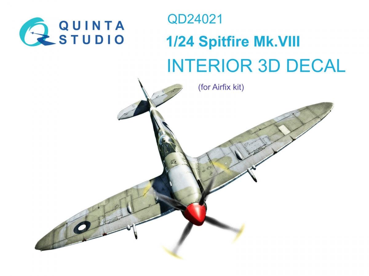 Quinta Studio QD24021 Spitfire Mk.VIII 3D-Printed &amp;amp; colored Interior on decal paper (Airfix) 1/24