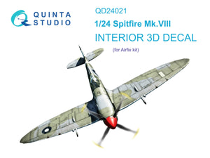 Quinta Studio QD24021 Spitfire Mk.VIII 3D-Printed &amp;amp; colored Interior on decal paper (Airfix) 1/24