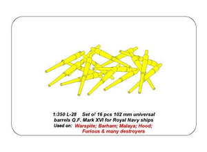 Aber 350L-28 Set of 16 pcs 102 mm QF Mk.XVI barrels for Royal Navy ships (1/350) – immagine 6