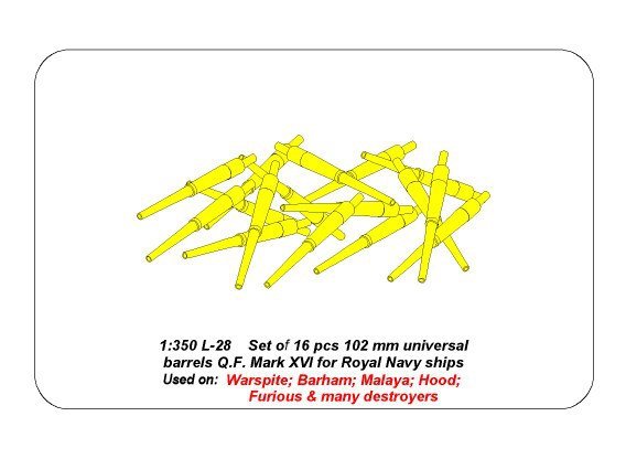 Aber 350L-28 Set of 16 pcs 102 mm QF Mk.XVI barrels for Royal Navy ships (1/350) – immagine 6