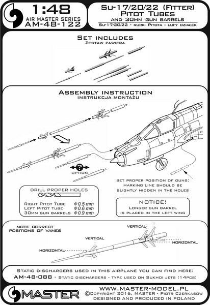 Master AM-48-122 Su-17, Su-20, Su-22 (Fitter) - Pitot Tubes and 30mm gun barrels 1/48 – image 4