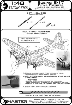 Master AM-48-138 Boeing B-17 Flying Fortress Machine gun barrels set 1/48 – Bild 4