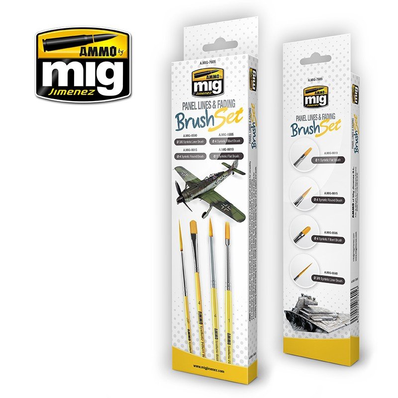 AMMO of Mig Jimenez 7605 Panel Lines &amp;amp; Fading Brush Set