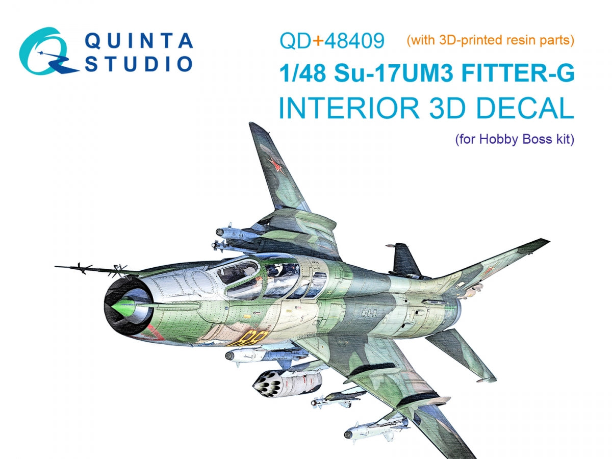 Quinta Studio QD+48409 Su-17UM3 3D-Printed &amp;amp; colored Interior on decal paper (Hobby Boss) (with 3D-printed resin parts) 1/48