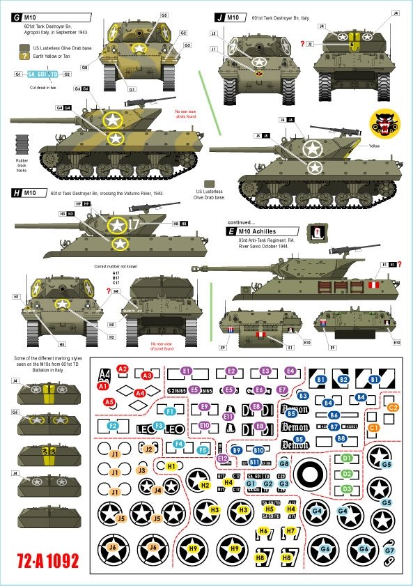 Star Decals 72-A1092 Allied Tank Destroyers in Italy. M10 TD and M10 Achilles. France, South Africa, New Zealand, US, Britain, Poland. 1/72 – zdjęcie 3