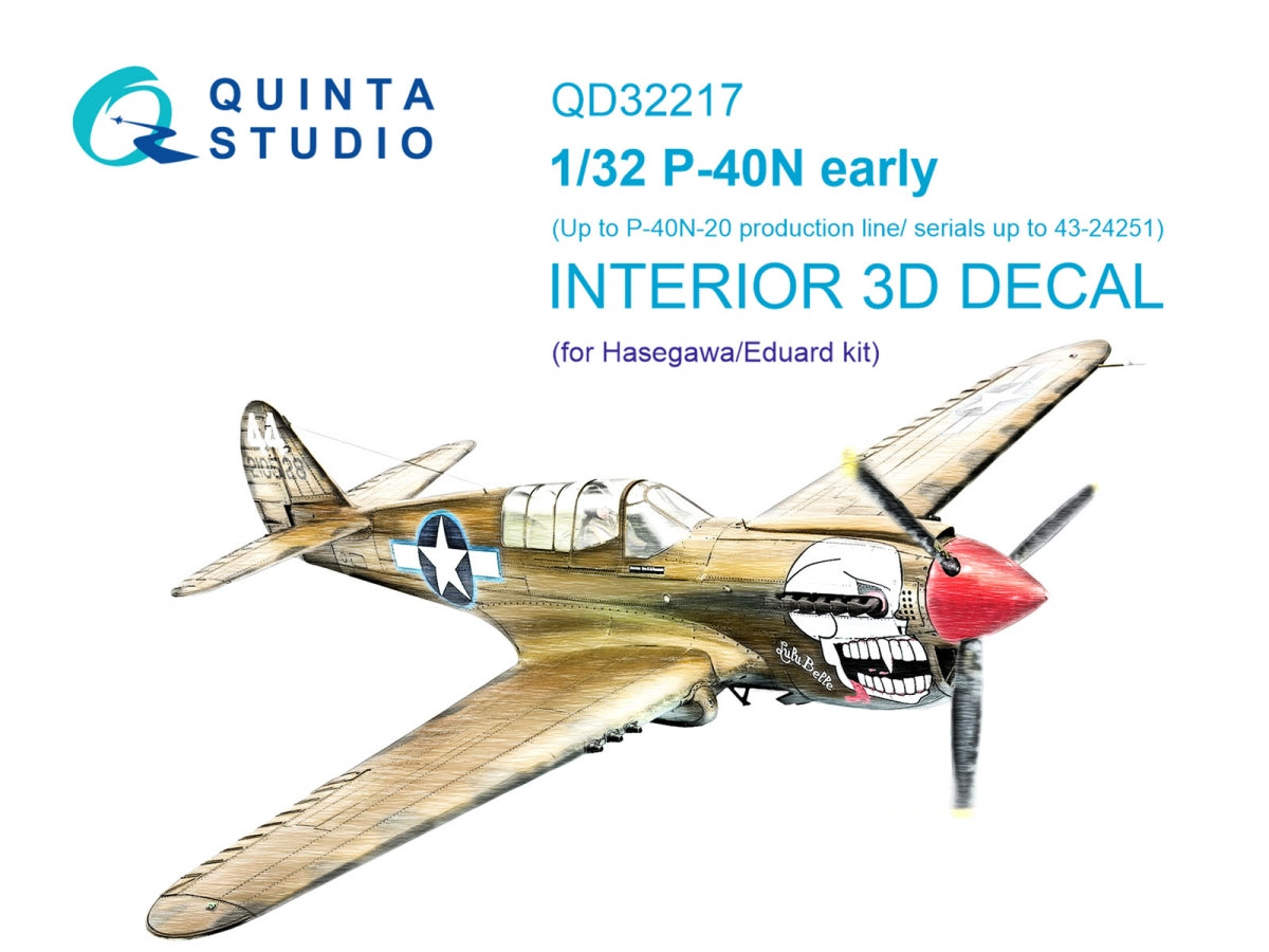 Quinta Studio QD32217 P-40N early 3D-Printed colored Interior on decal paper (Hasegawa/Eduard) 1/32