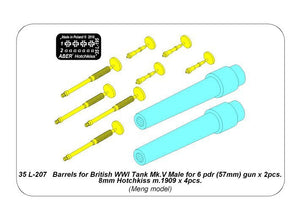 Aber 35L-207 Barrels for British WWI Tank Mk.V Male for 6 pdr (57mm) gun x 2pcs. 8mm Hotchkiss m.1909 x 4pcs. 1/35 – Bild 7